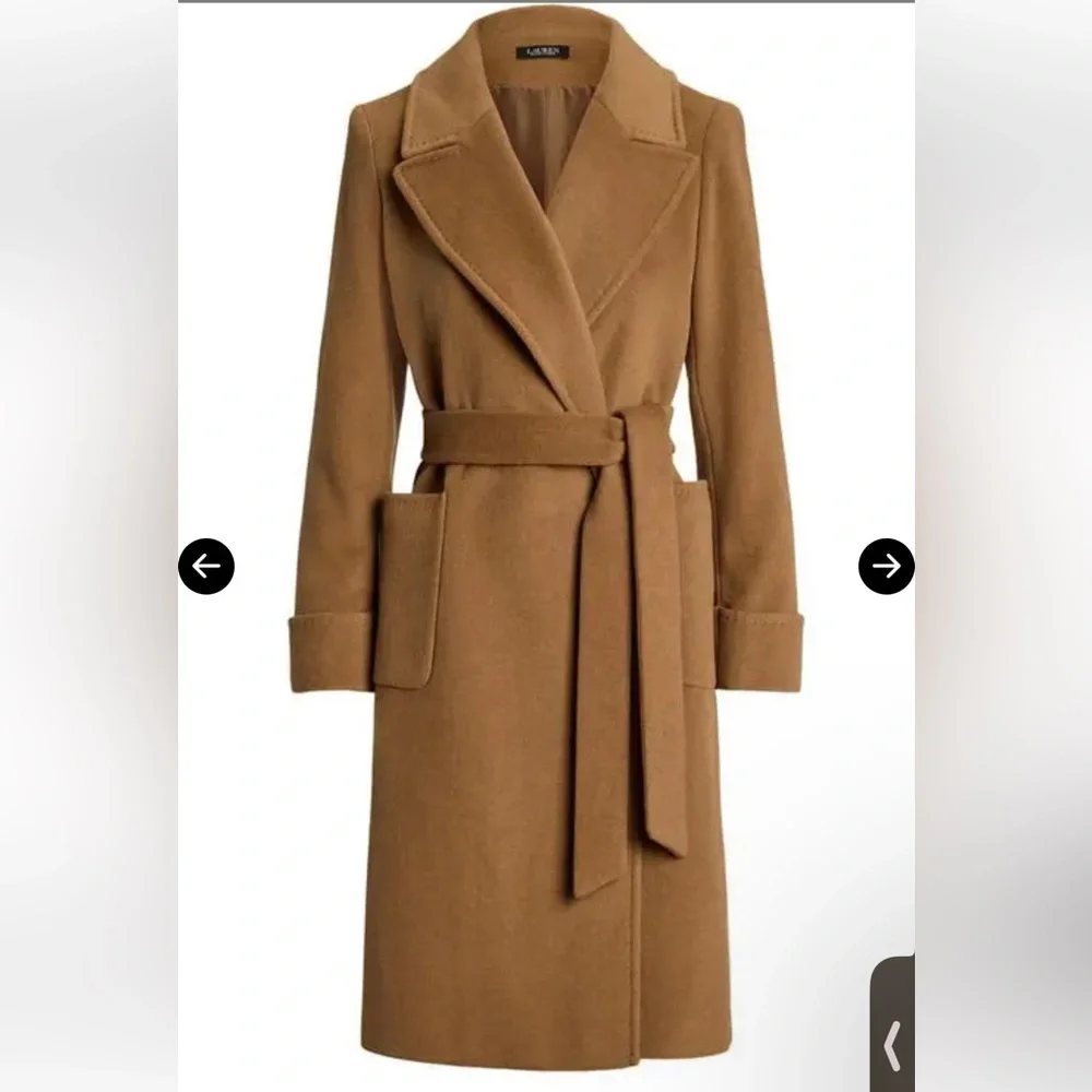 NWT Lauren Ralph Lauren Double-Faced Wool Wrap Coat Honey Tan Belted Size 16 - Picture 11 of 14